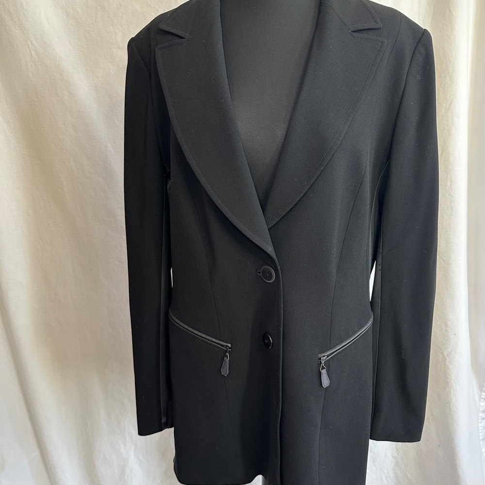 Escada Black Women's Blazer with Faux Leather Detailing